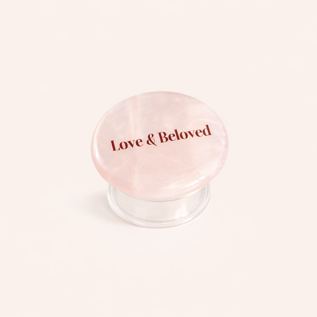 Love and Beloved Rose Quartz Crystal Phone Grip Holder - Pink