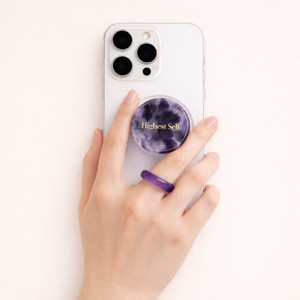 Higher Self Amethyst Crystal Phone Grip Holder - Purple