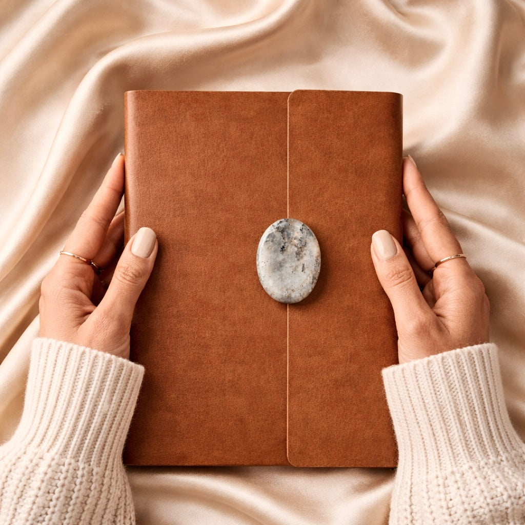 “Book of Destiny Journal” with Green Labradorite Crystal