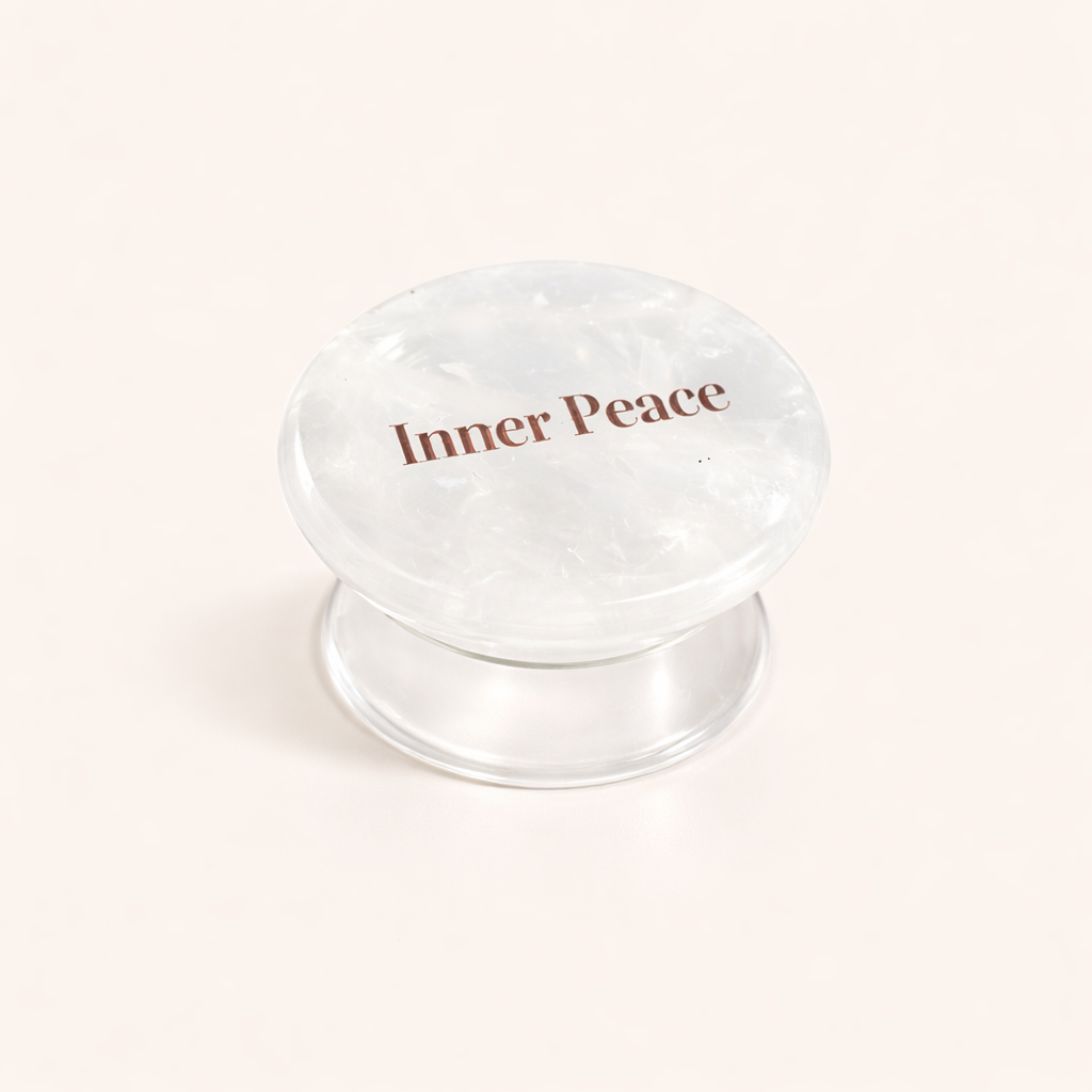 Inner Peace Clear Quartz Crystal Phone Grip Holder - White