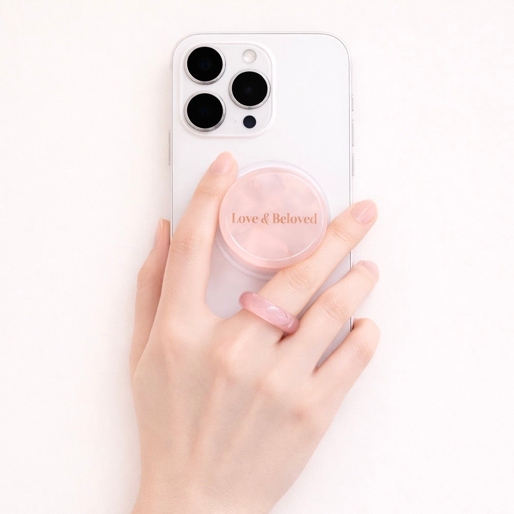 Love and Beloved Rose Quartz Crystal Phone Grip Holder - Pink
