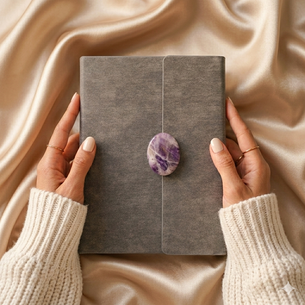 “Book of Reflection Journal” with Purple Amethyst Crystal